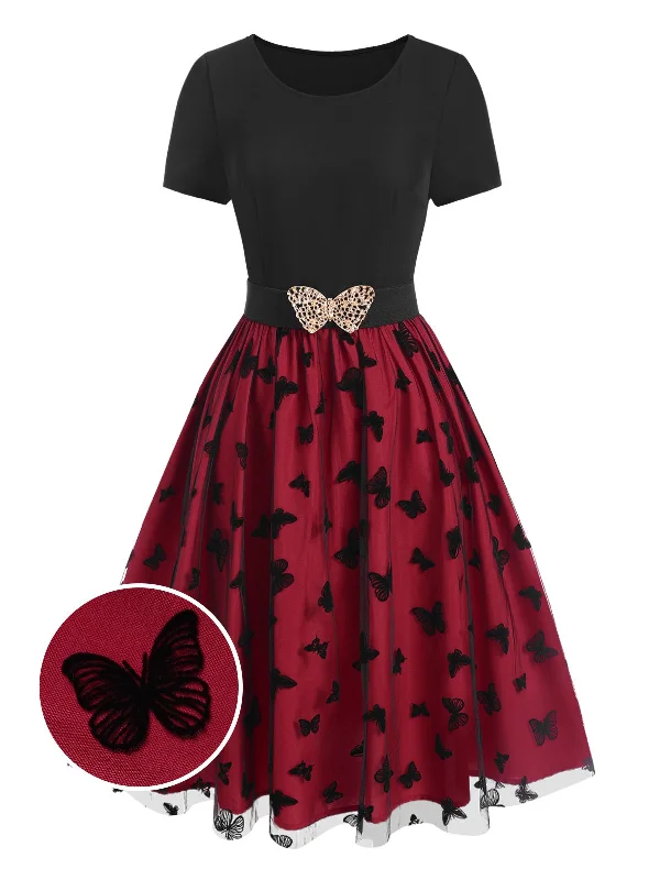 Plus Size Women Dress with a Flattering A - Line Cut for Comfort and Style Plus Size Women Dress with a Flattering A - Line Cut for Comfort and Style [Pre-Sale] Red 1950s Butterfly Embroidered Mesh Patchwork Dress