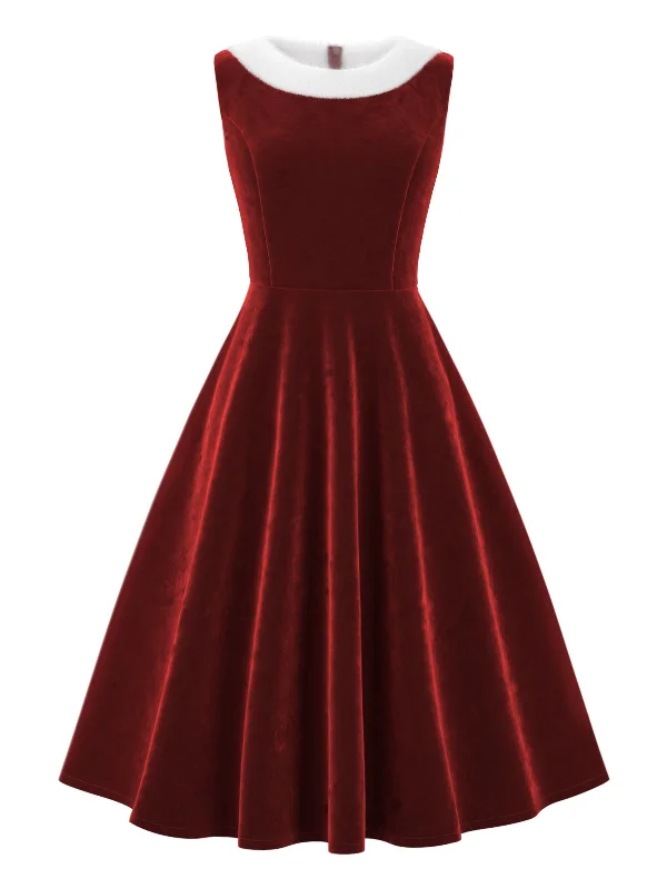 Sheath Women Dress with a Tailored Fit for a Professional Look Sheath Women Dress with a Tailored Fit for a Professional Look [Pre-Sale] Red 1950s Fur Collar Patchwork Velvet Dress