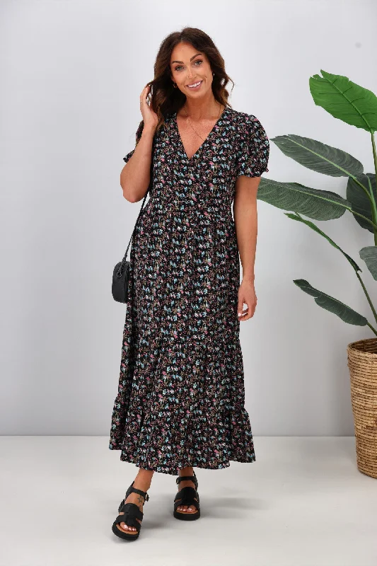 Mini Women Dress with a Short Hem for a Young and Trendy Style Mini Women Dress with a Short Hem for a Young and Trendy Style Shine On Label Callista Puff Sleeve Midi Dress Black Natural Ditsy