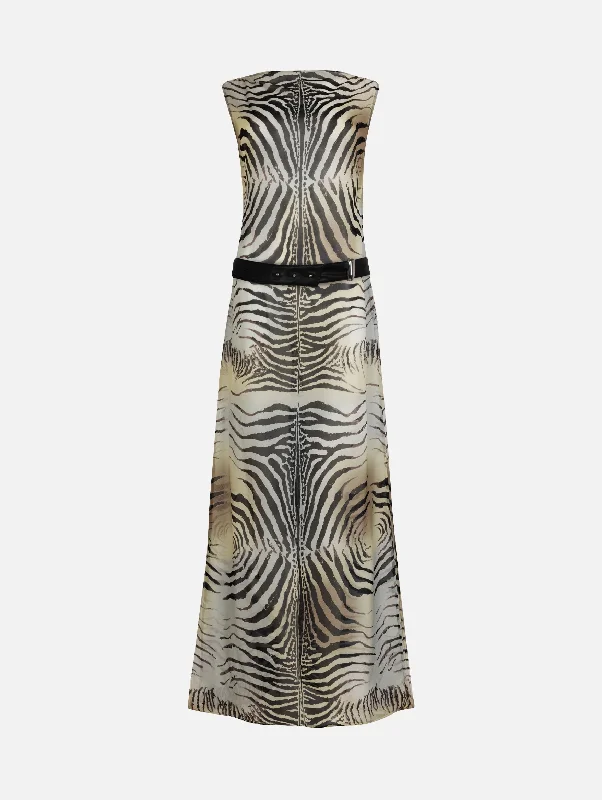 Pleated Women Dress with a Timeless and Elegant Texture Pleated Women Dress with a Timeless and Elegant Texture Silk Slip Dress in Zebra