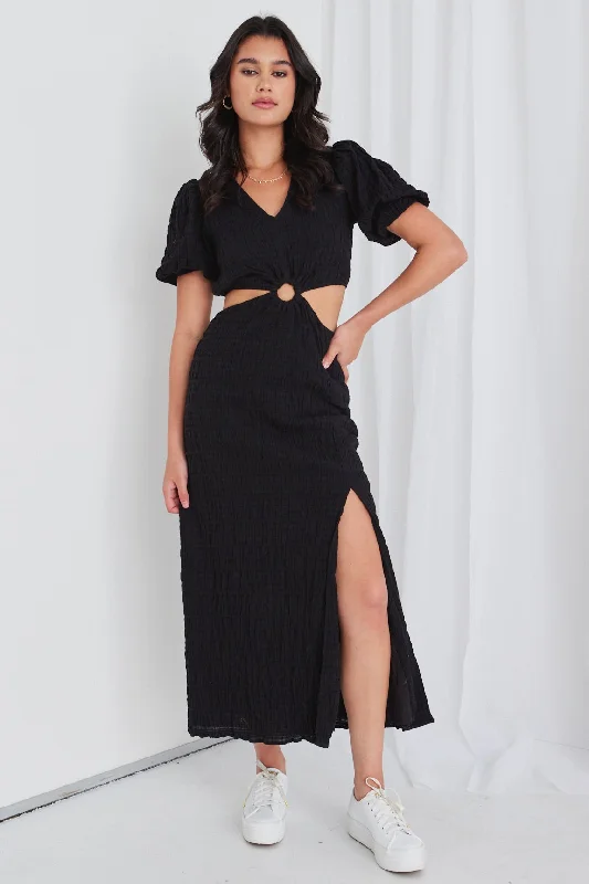 Backless Women Dress for a Sexy and Alluring Look at Evening Events Backless Women Dress for a Sexy and Alluring Look at Evening Events Skyler Black Shirred Cotton SS Cut Out Maxi Dress