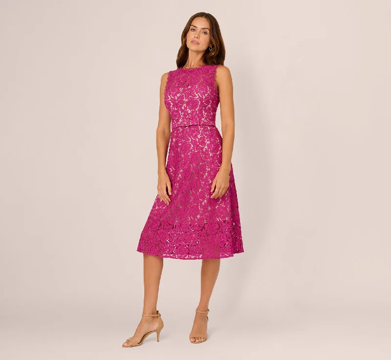 Sleeveless Women Dress in Bright Colors for Summer Parties Sleeveless Women Dress in Bright Colors for Summer Parties Sleeveless Lace Fit And Flare Dress With Sheer Details In Orchid