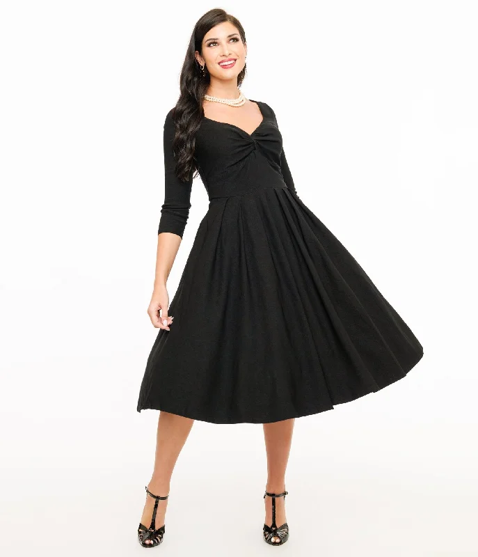 Wrap - Style Women Dress with Adjustable Fit for All Body Types Wrap - Style Women Dress with Adjustable Fit for All Body Types Unique Vintage 1950s Black Bengaline Front Twist Swing Dress Wrap - Style Women Dress with Adjustable Fit for All Body Types Wrap - Style Women Dress with Adjustable Fit for All Body Types Unique Vintage 1950s Black Bengaline Front Twist Swing Dress