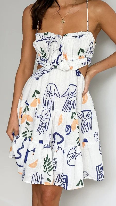 Off - the - Shoulder Women Dress for a Romantic and Feminine Look Off - the - Shoulder Women Dress for a Romantic and Feminine Look Vella Mini Dress - White / Blue Soleil Off - the - Shoulder Women Dress for a Romantic and Feminine Look Off - the - Shoulder Women Dress for a Romantic and Feminine Look Vella Mini Dress - White / Blue Soleil