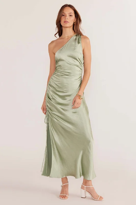 Wrap - Style Women Dress with Adjustable Fit for All Body Types Wrap - Style Women Dress with Adjustable Fit for All Body Types Verda Sage One Shoulder Satin Midi Dress Wrap - Style Women Dress with Adjustable Fit for All Body Types Wrap - Style Women Dress with Adjustable Fit for All Body Types Verda Sage One Shoulder Satin Midi Dress