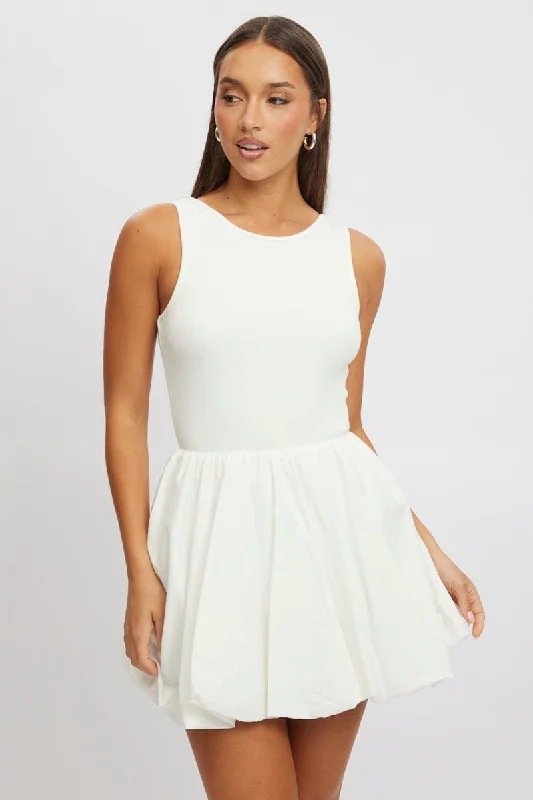 Sleeveless Women Dress in Bright Colors for Summer Parties Sleeveless Women Dress in Bright Colors for Summer Parties White Bubble Dress Mini